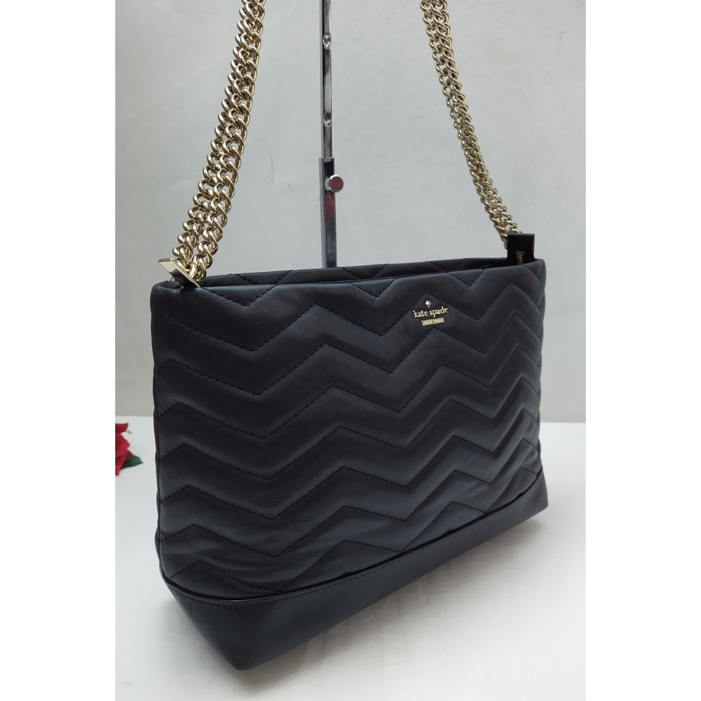 Kate Spade New York Black Leather Quilted Chain Strap Zipper Shoulder Bag - Picture 3 of 16